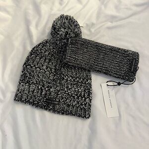 NWT Rebecca Minkoff Marled Knit Pom Pom Beanie and Arm Warmer Set